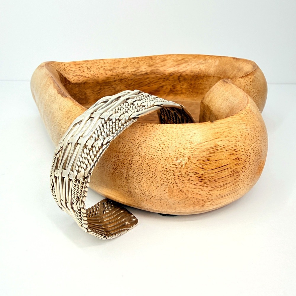 Vintage Sterling Silver Basket Weave Cuff Taxco Style Flat Braided Bracelet - Picture 3 of 8